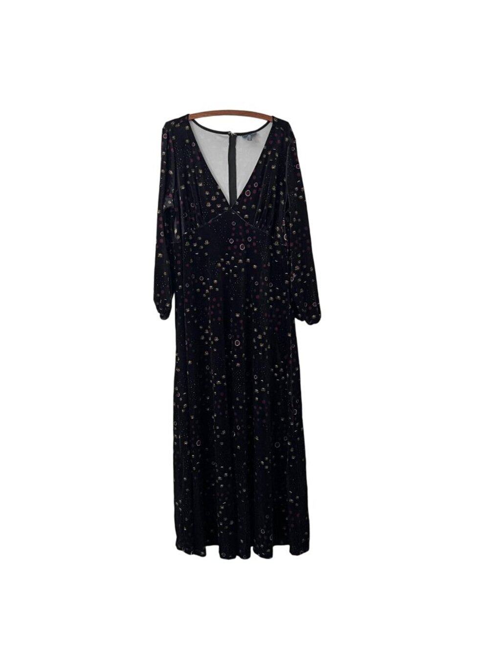 Modcloth Black Geometric Pattern Vneck Long Sleeve Velvet Maxi Dress Size 2X